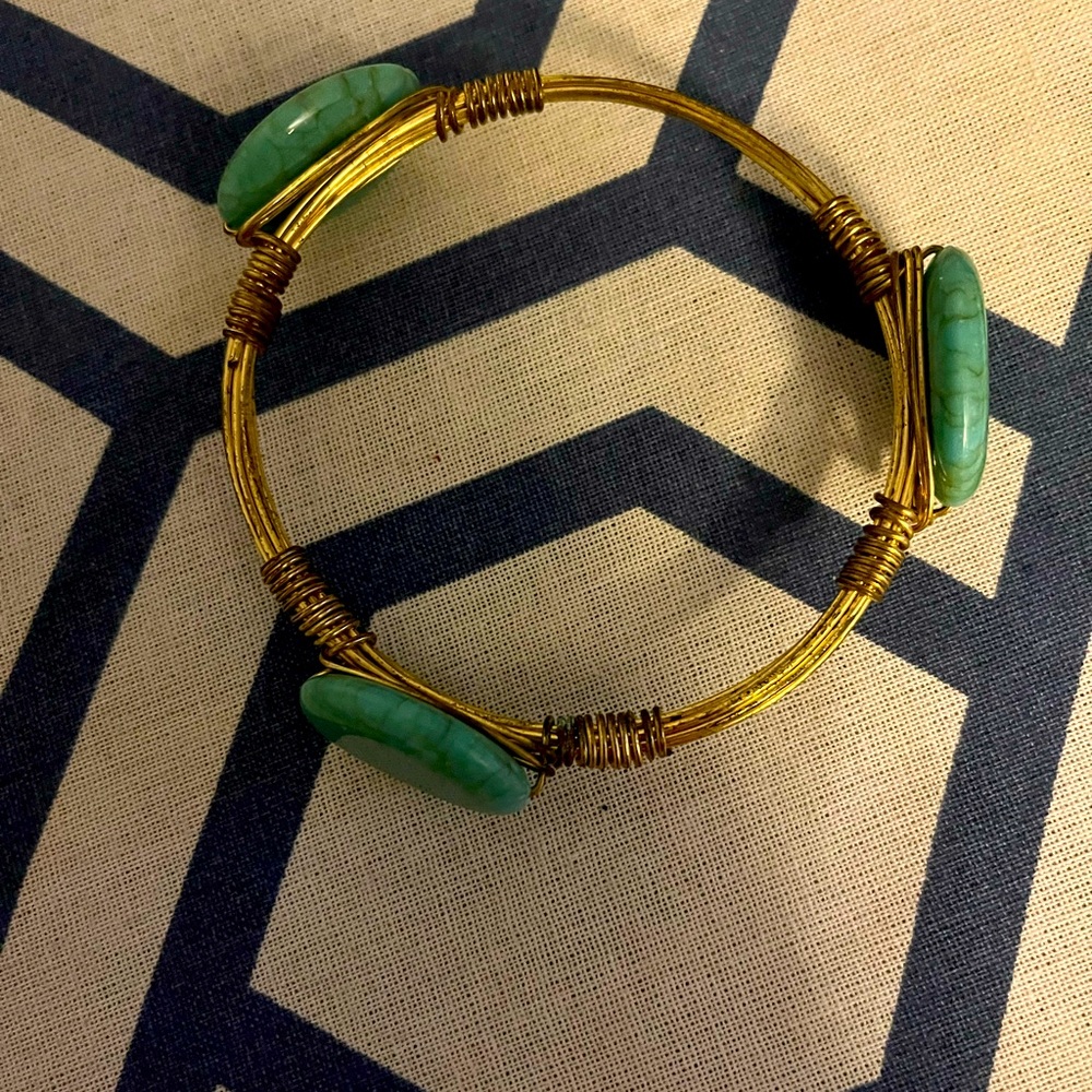 Turquoise and gold tone bangle